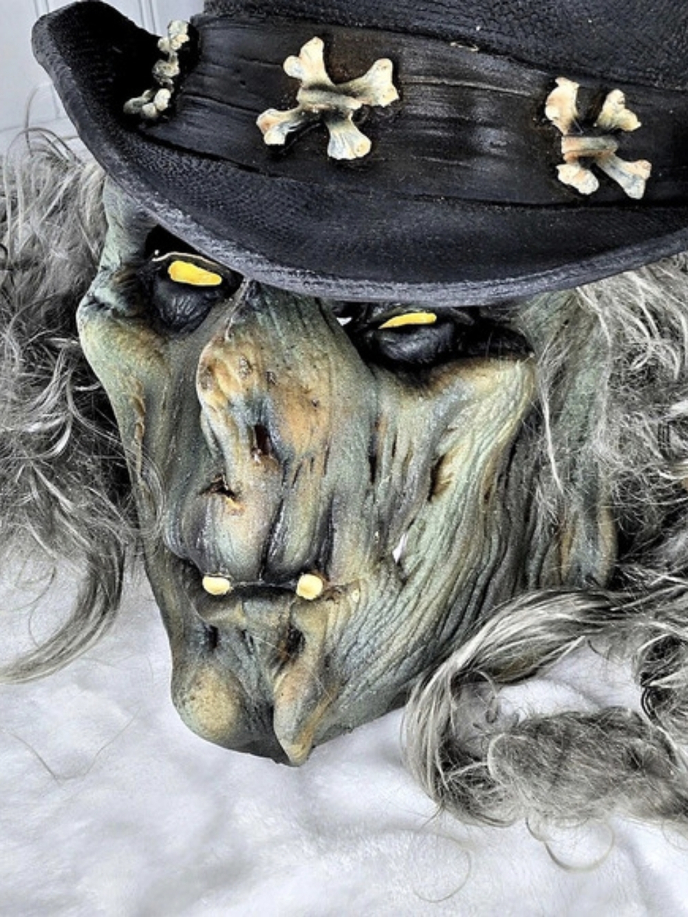 Vintage 2000 PMG Witch Ghoul Mask Top Hat Gray Hair Latex Halloween